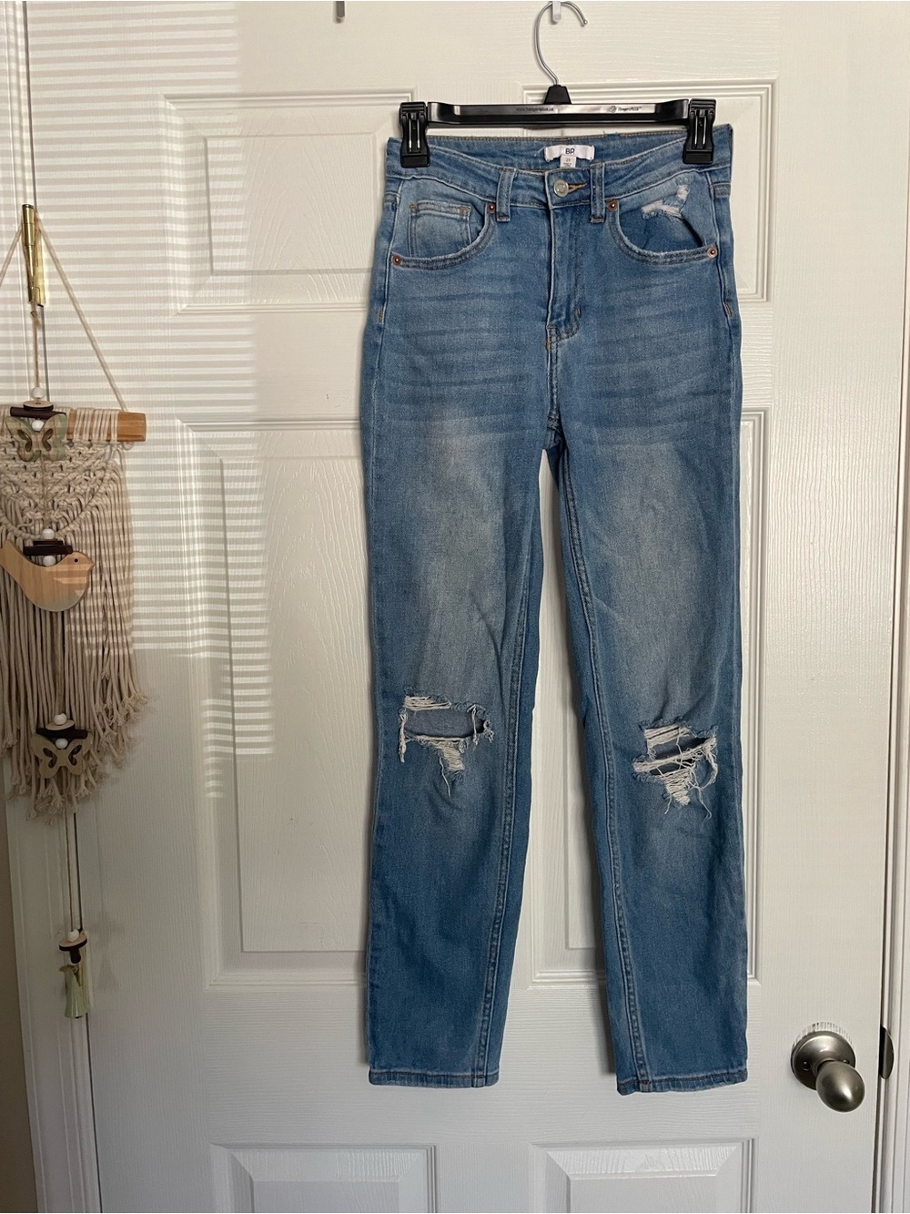 bp size 23 Light Blue Distressed High Rise Straight-Leg Jeans